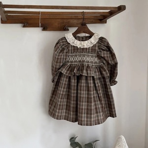 【BABY】レトロチェックレースワンピース