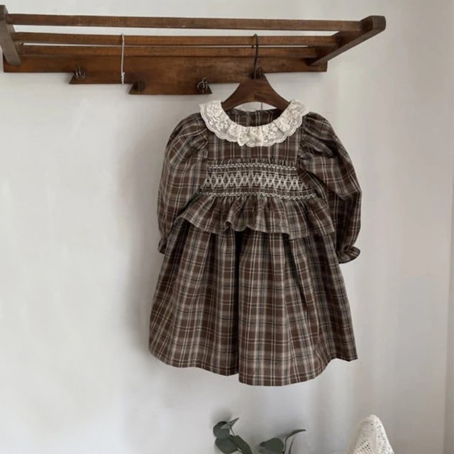 【BABY】レトロチェックレースワンピース