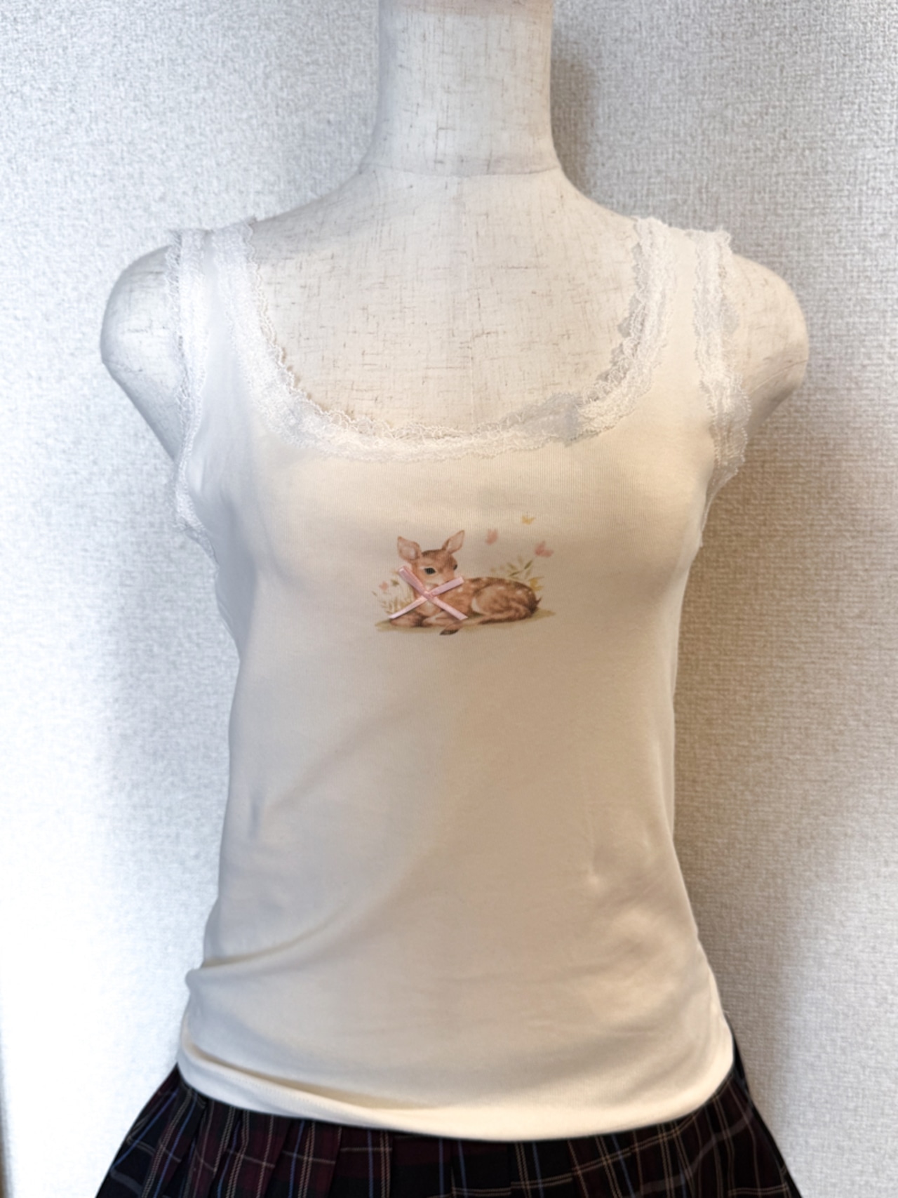 バンビ刺繍リブタンクトップ LK1883