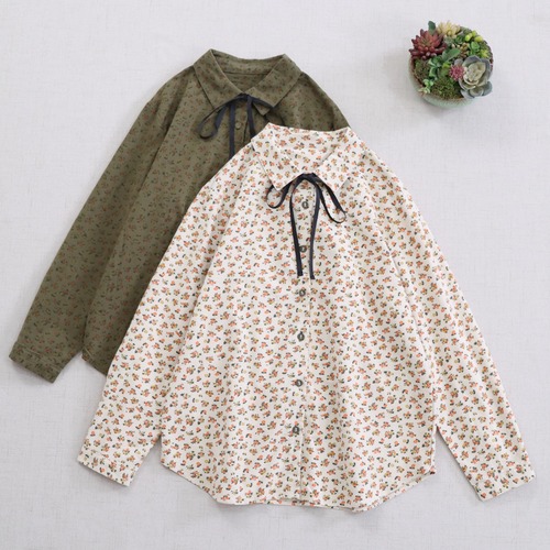 2色／細リボン小花柄ブラウス ・9153