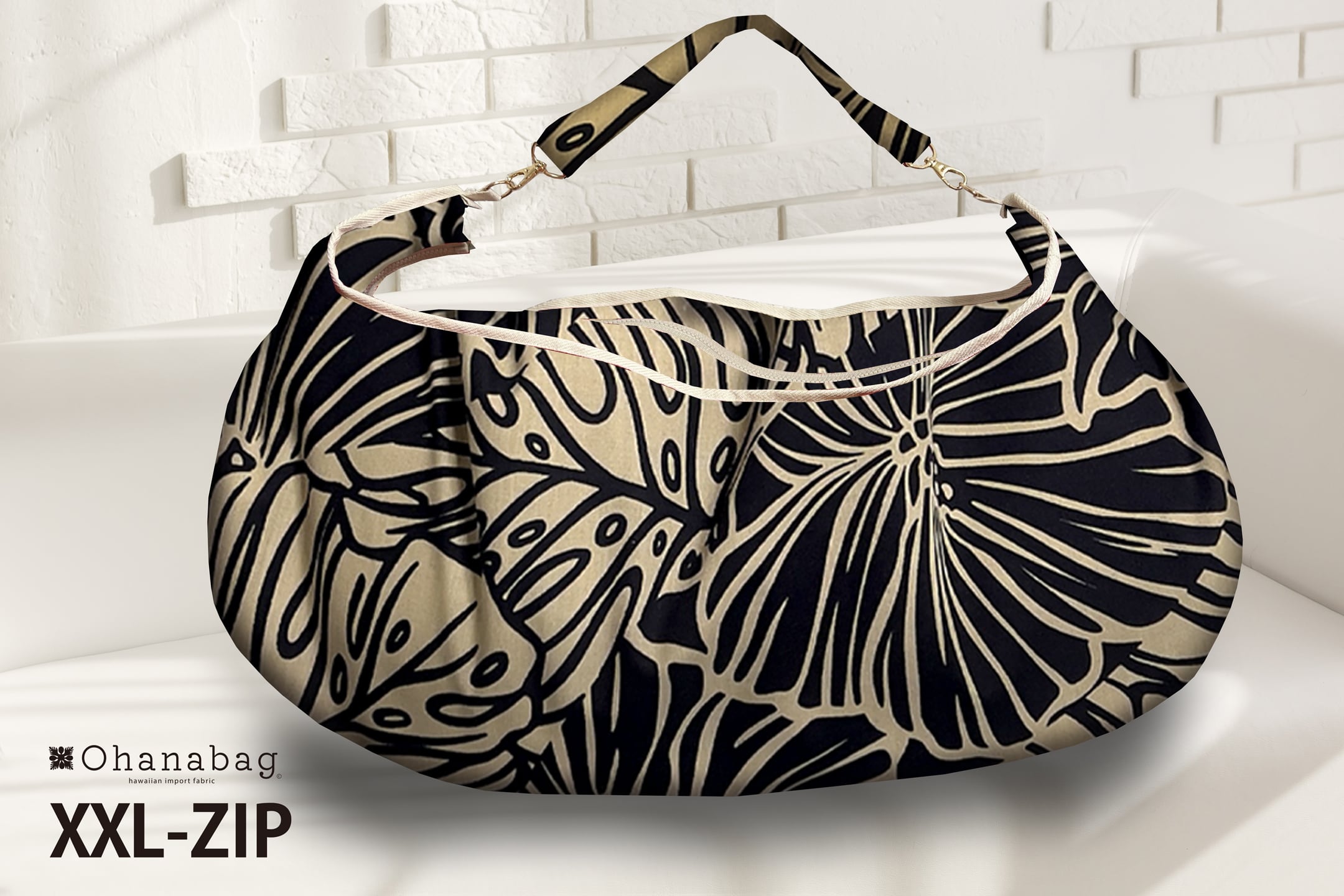【XXL-ZIP・ベージュモンステラ】Hawaiian_OhanaBag/ XXL-ZIP_012