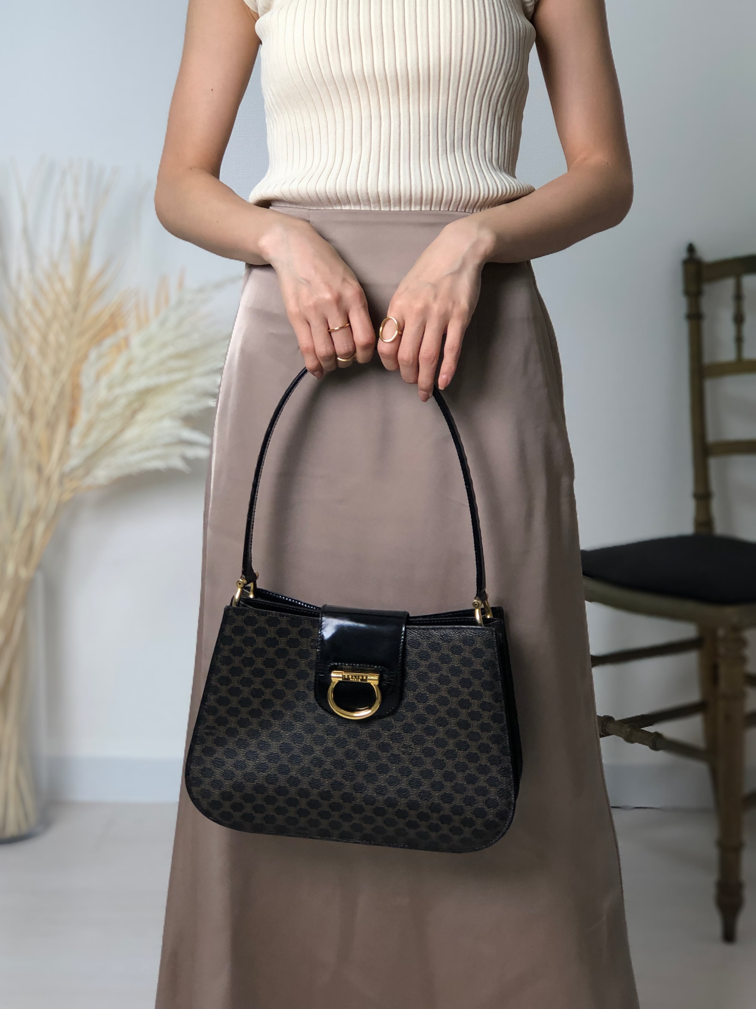 CELINE セリーヌ マカダム ショルダーバッグ ブラック ホースビット