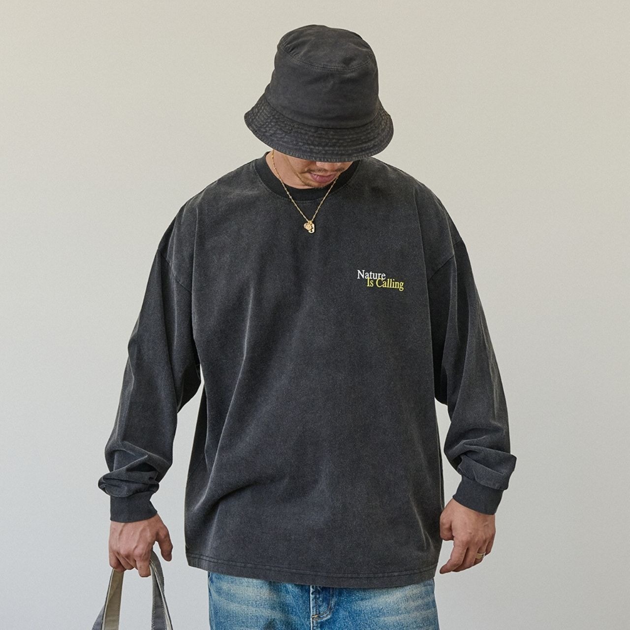 アルファベッドプリントウォッシュド加工ロングTシャツ　1168