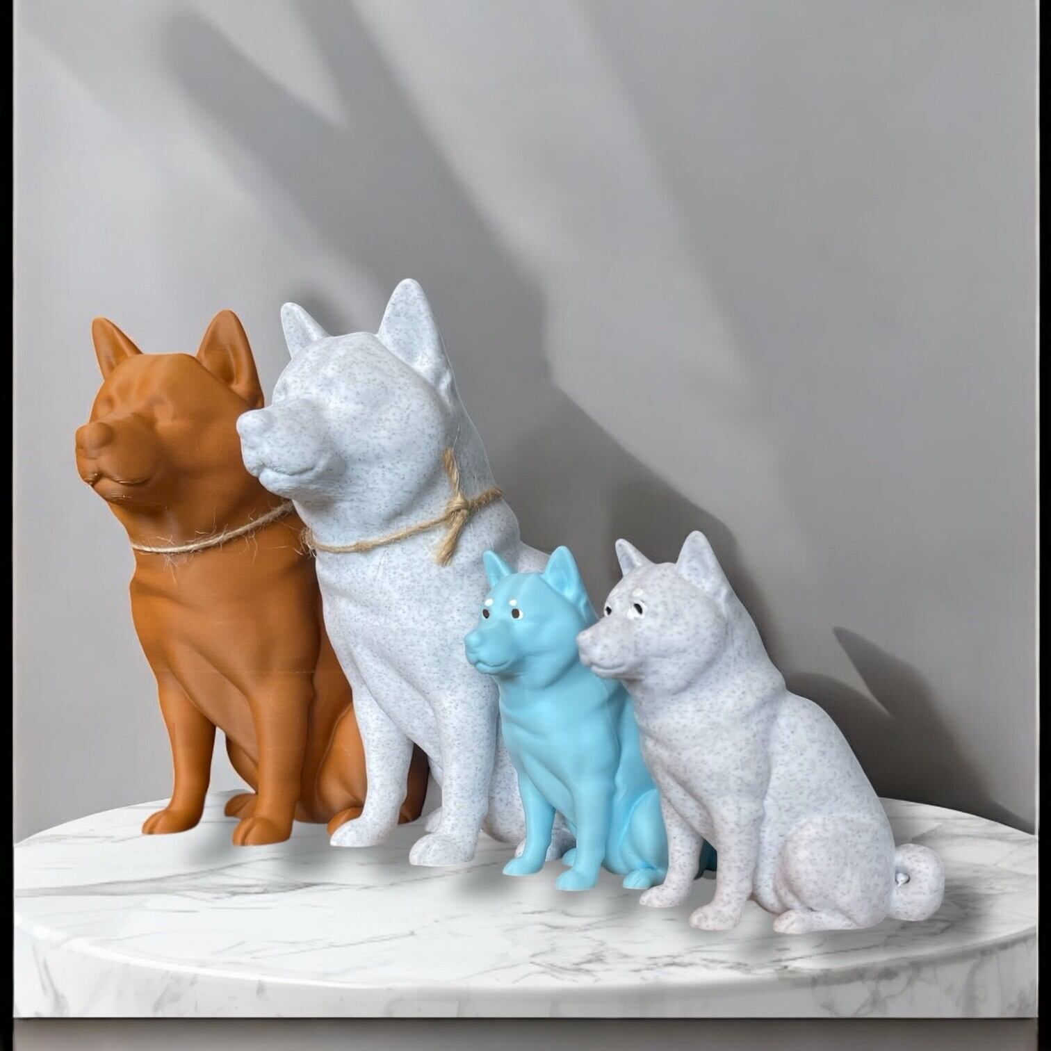 104様柴犬の陶器置物グレー・ベージュ