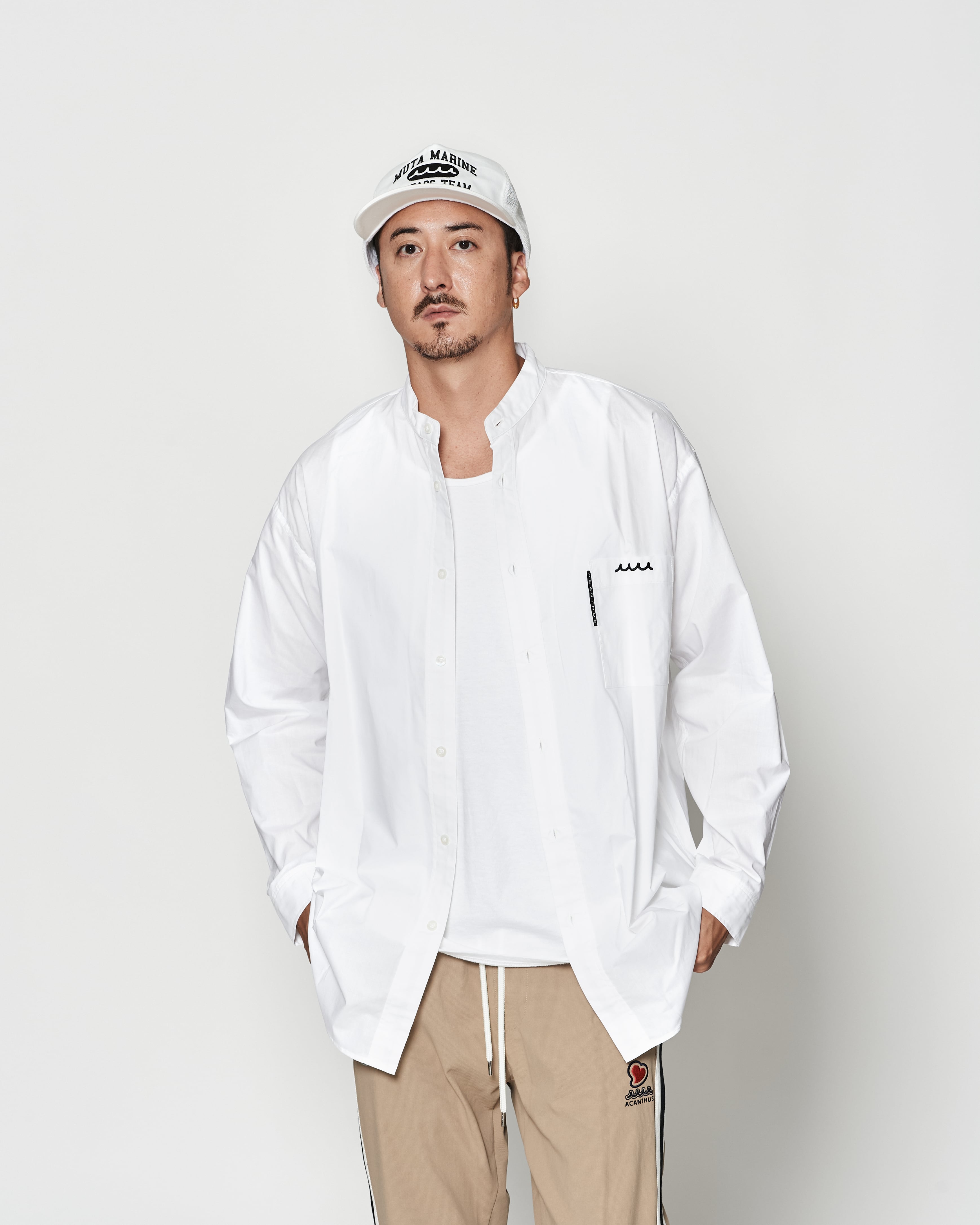 muta MARINE × ACANTHUS オーバーサイズ バンドカラーシャツ