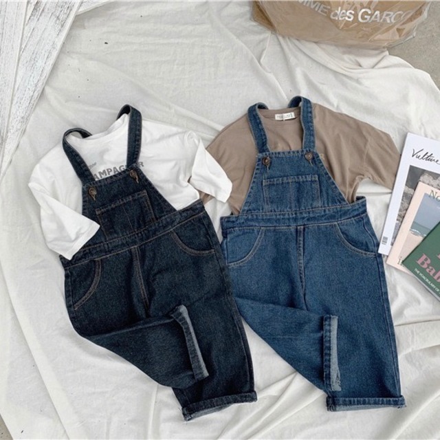 太めストレートシルエット☺︎キッズインディゴデニムサロペット/オーバーオール