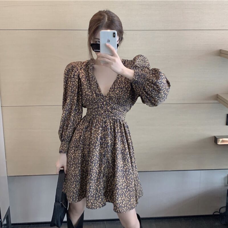 スプリングウェストVネックフローラルスカート スリムドレス レディース ロング 春物 花柄 YY-ファッション75770436213