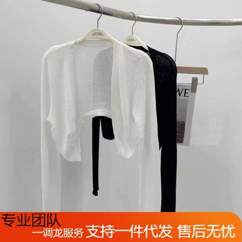 【新作】【送料無料】 フレンチスタイルの夏用ショート日焼け防止服メッシュ軽量ニットカーディガントップ長袖ブラウスジャケット、多彩な気質 0351290625780