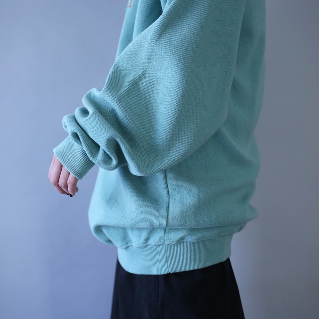 "刺繍" tiffany blue good coloring design over silhouette henry-neck sweat pullover