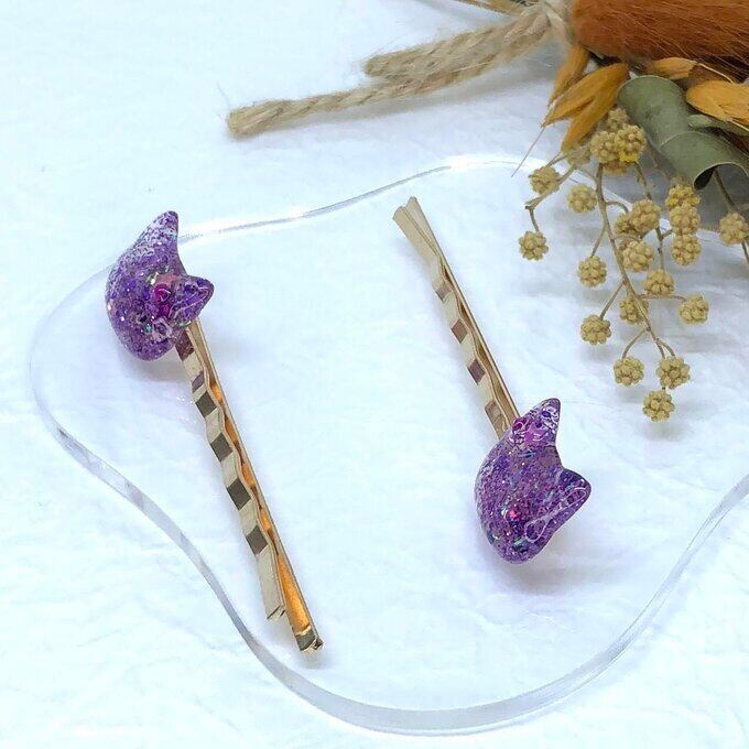 ❤️ ヘアゴム レジン 猫 ねこ パープル パール ハンドメイド