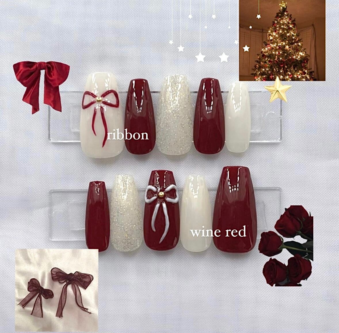 ネイルチップ 冬ネイル クリスマスネイル ツイードネイル ピンクネイル