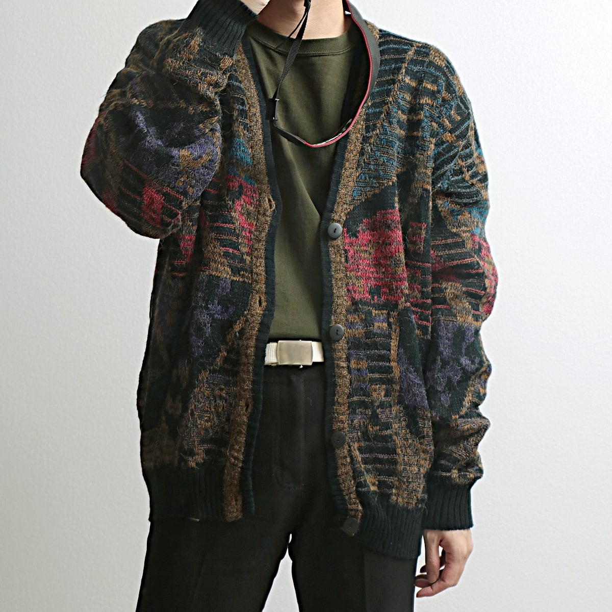 boulevard for tall man 総柄 geometric ニットカーディガン 古着 used | khaki select clothing powered by BASE