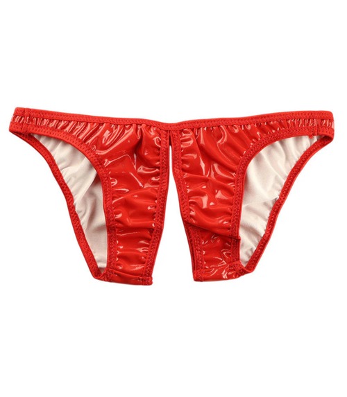 【日本製】チェリーラブ エナメル生地 光沢 艶やか 股ワレ フルバックショーツ フリージア