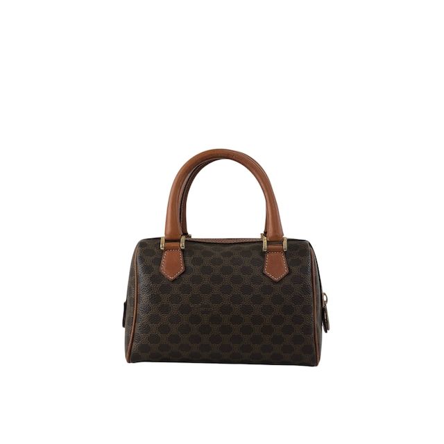 CELINE セリーヌ マカダム ショルダーバッグ ブラウン ブラゾン型押し PVC ミニボストン vintage ヴィンテージ オールド 8ugiwc