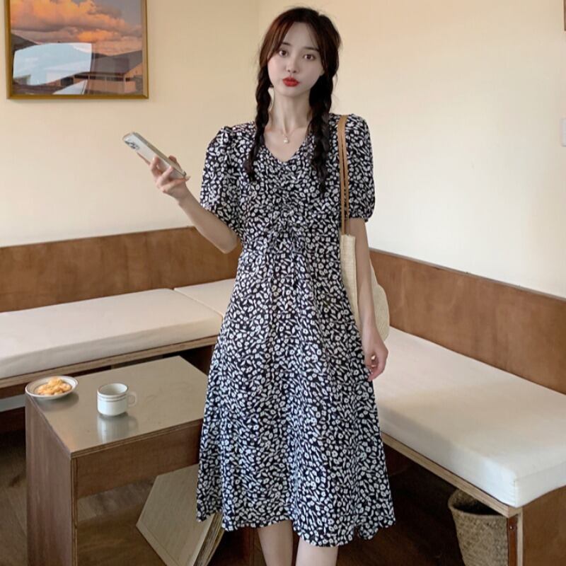 フローラルドレス サマースタイルVネックウェストスカート 夏物 花柄 YY-ファッション36949666916