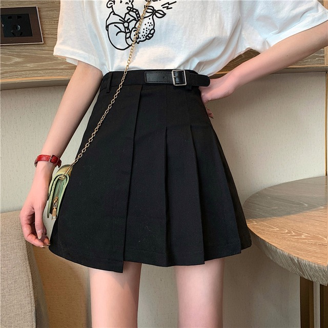 ハーフレングススカート女性2020年夏新気性ハイウエストスリムデザインプリーツ学生Aラインブラックショートスカート 1号婦人9760818820