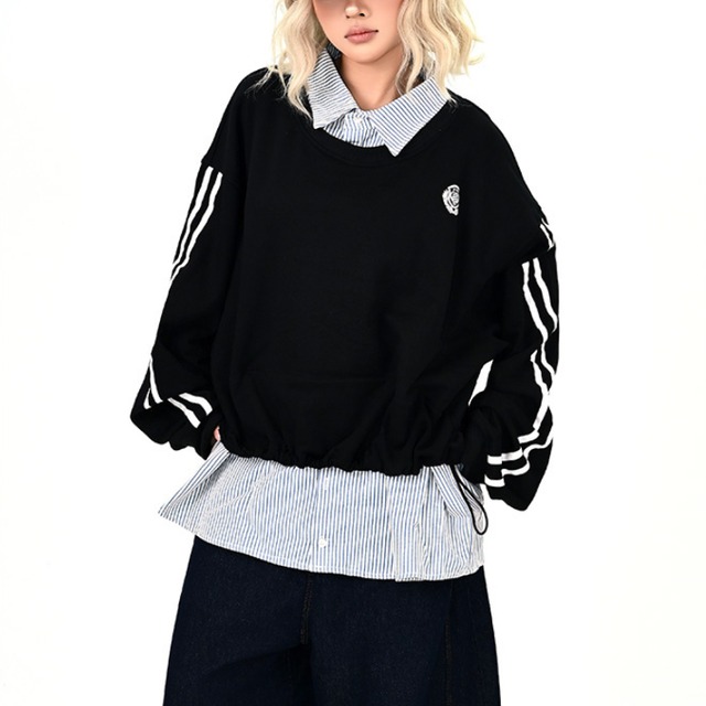 striped fake two-piece sweatshirt　ストライプフェイクツーピーススウェットシャツ　J1397