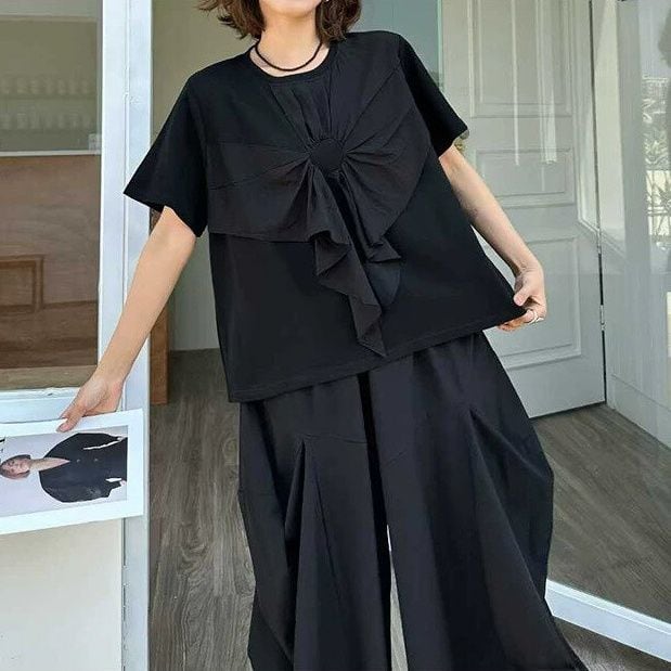 RUFFLE HEM CREW NECK SHORT SLEEVE T-SHIRT M-16852