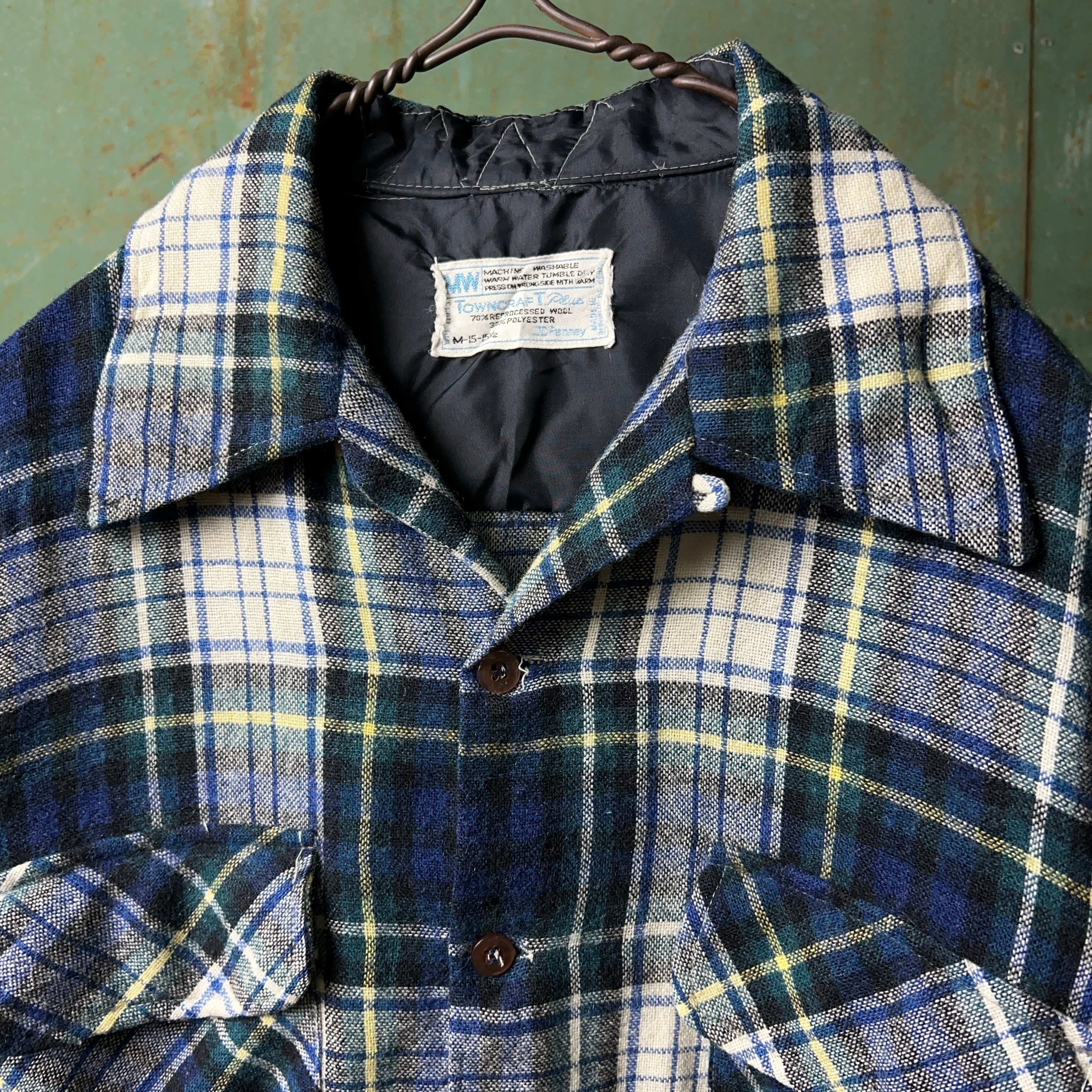 1970's JCPenney TOWN CRAFT Plaid Wool Shirt 70年代 JCペニー タウン