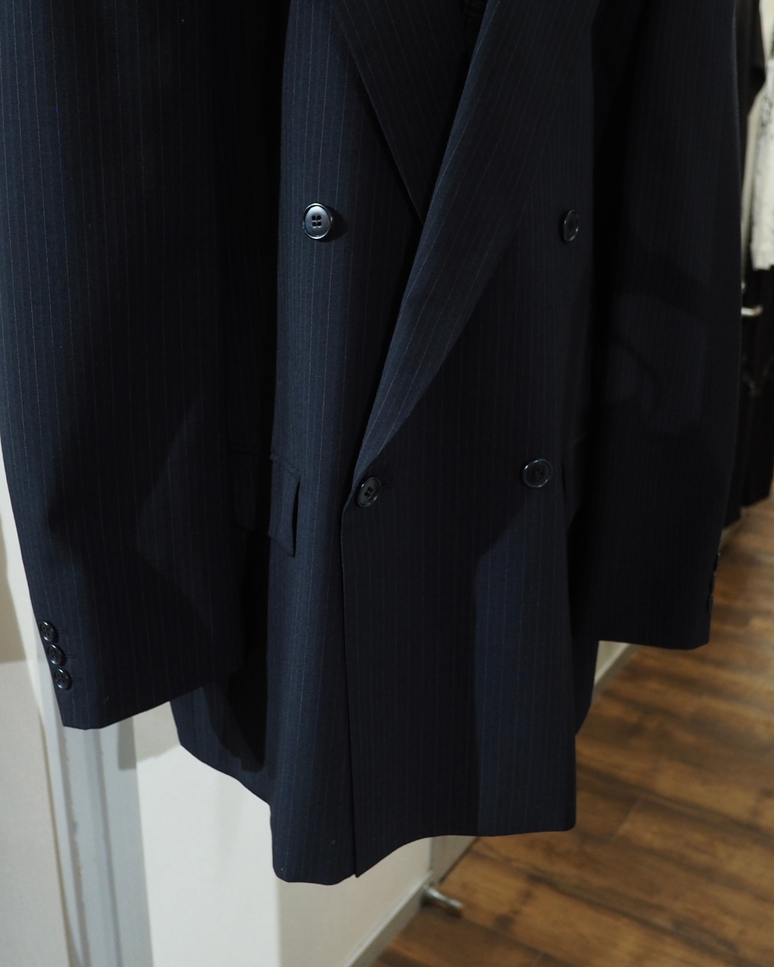 1990s Beautiful Pinstripe Embroidery Vintage Double Breasted Tailored Jacket