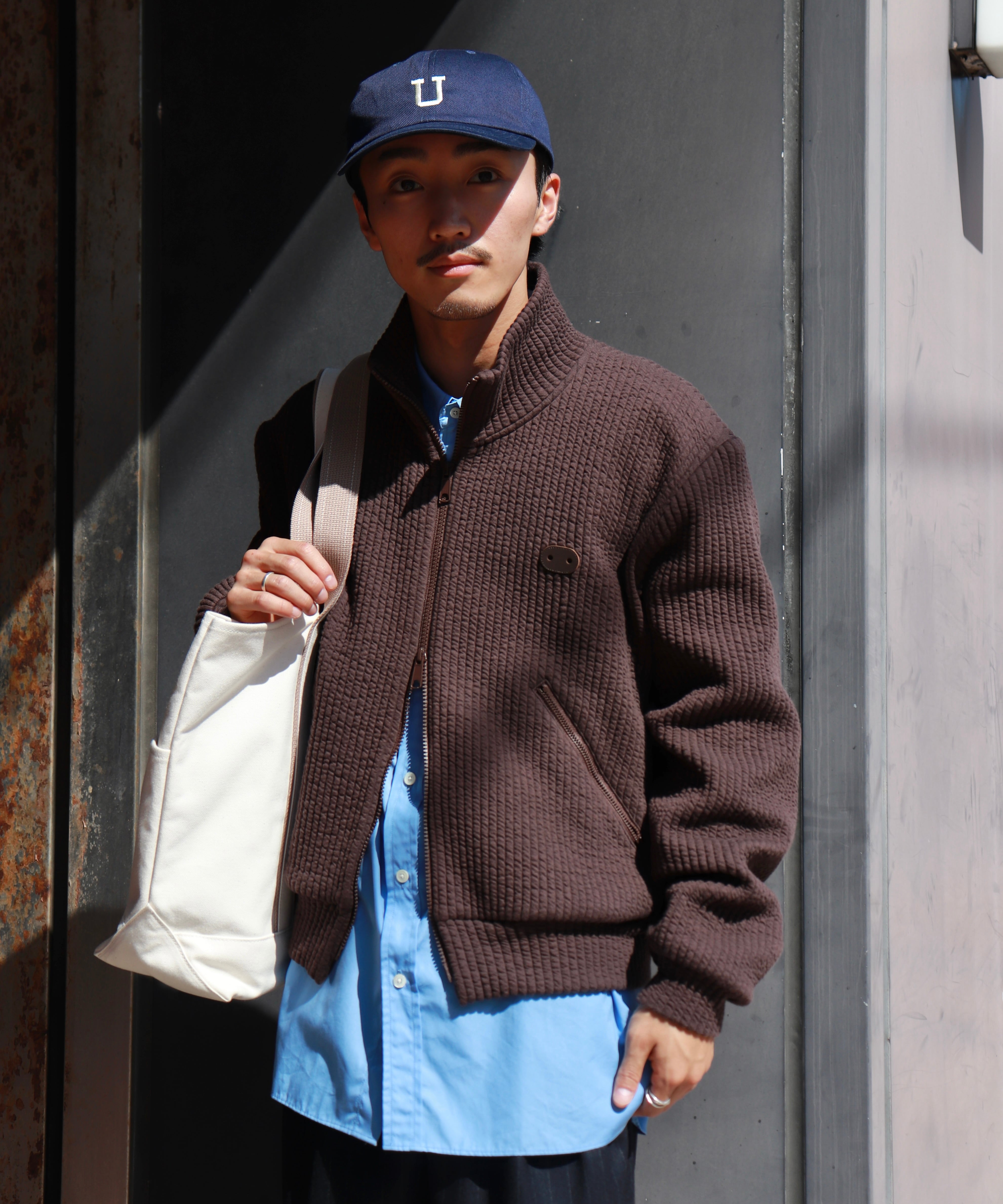 MATSUFUJI / M253-0702 / STRIPE JACQUARD STAND COLLAR JACKET (BROWN