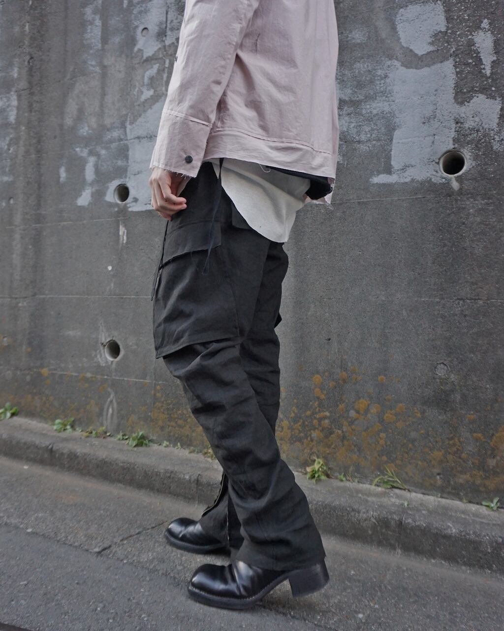25SS[PRE] ご予約限定品 / FLARED LINEN CARGO PANTS / BLK | ASKYY