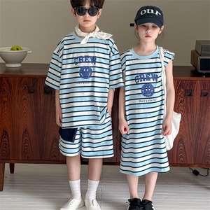 セットアップ ワンピース 半袖 女の子 男の子 子供用 90-150㎝ ボーダー tシャツ ショートパンツ 姉弟コーデ キッズ 兄弟 姉妹 26LT574