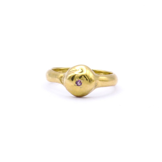"wave series" round plump ring with color stone - gold