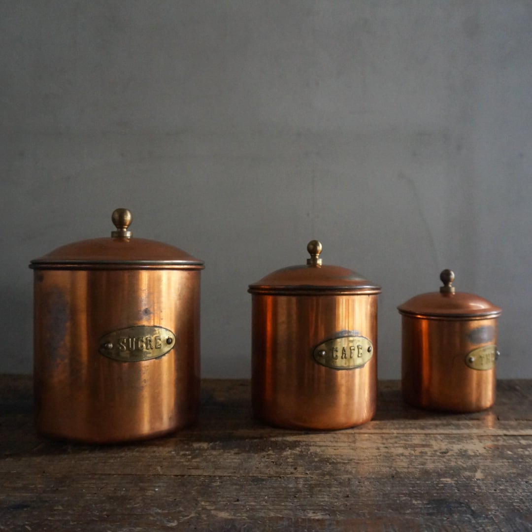 古いフランスの銅キャニスター3点セット | Konishi Koffee web shop