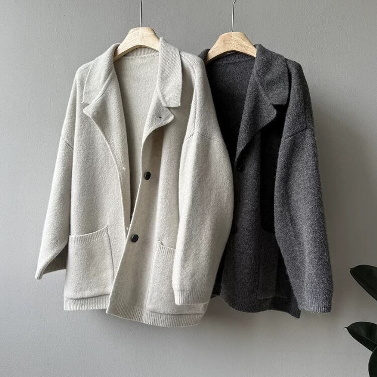 パッチポケット ドロップショルダー ニットカーディガン 2col N00208