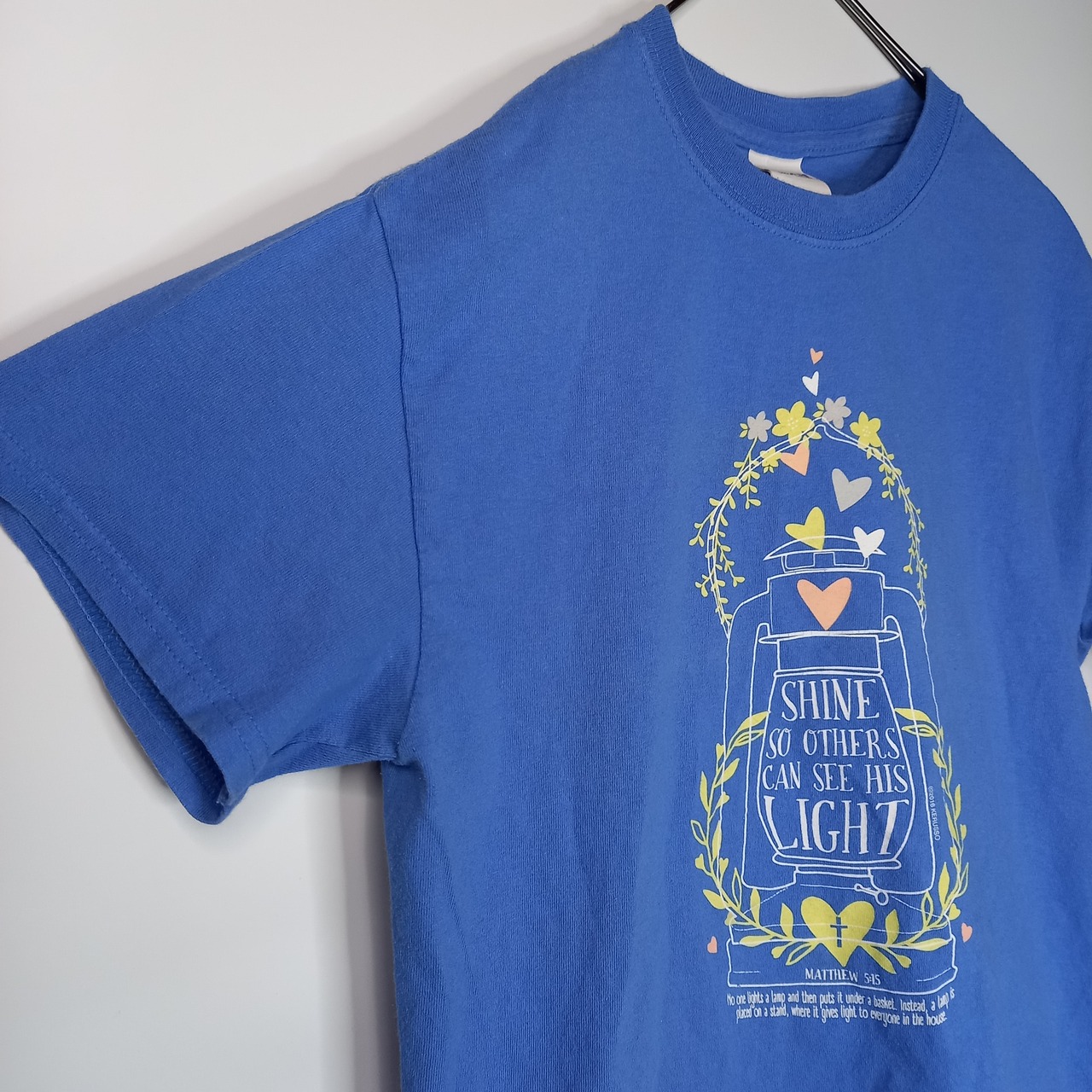 ギルダン　クルーネック　プリントTシャツ　半袖　くすみブルー　S