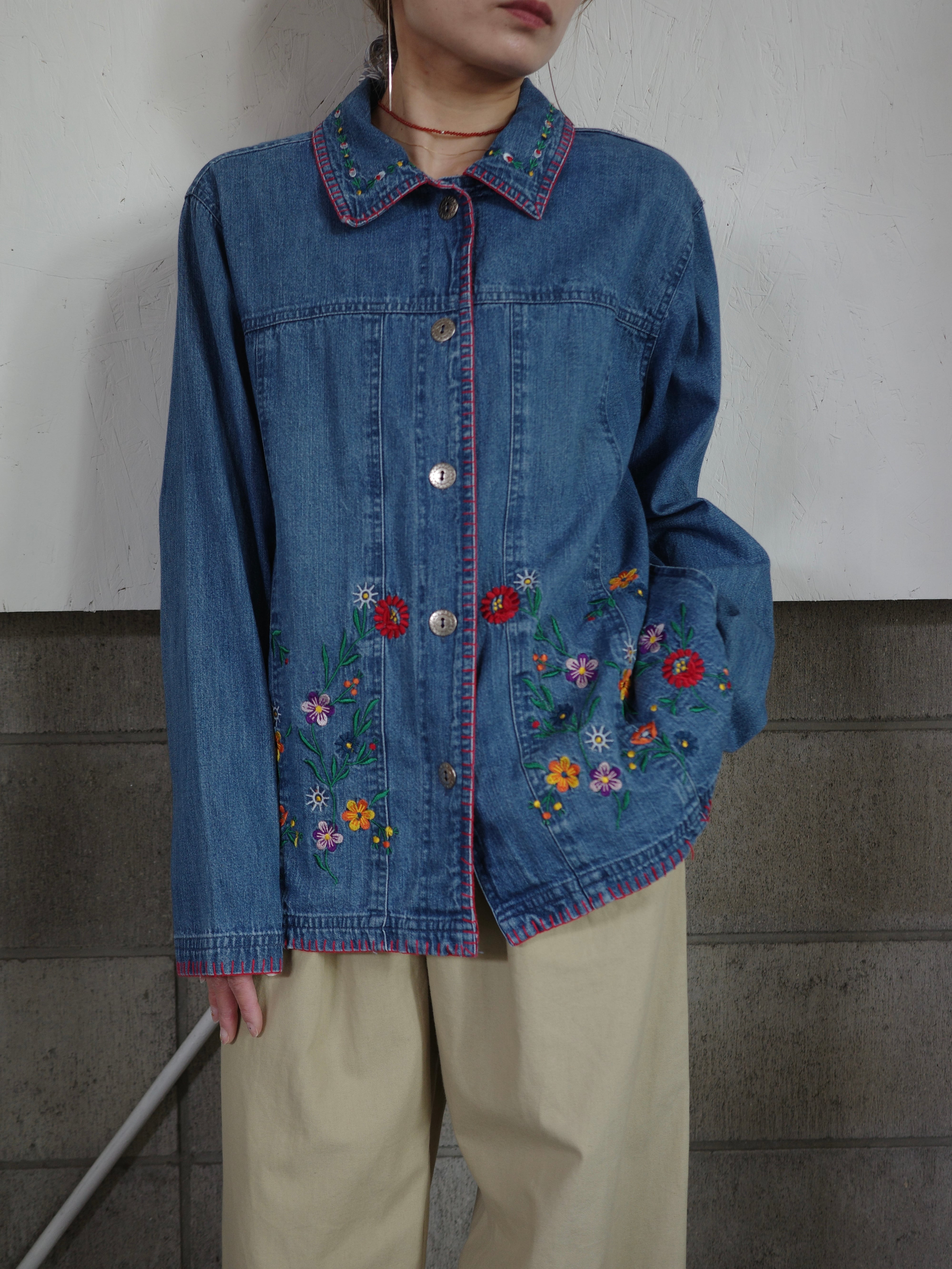 <vintage>embroidery denim shirt jacket