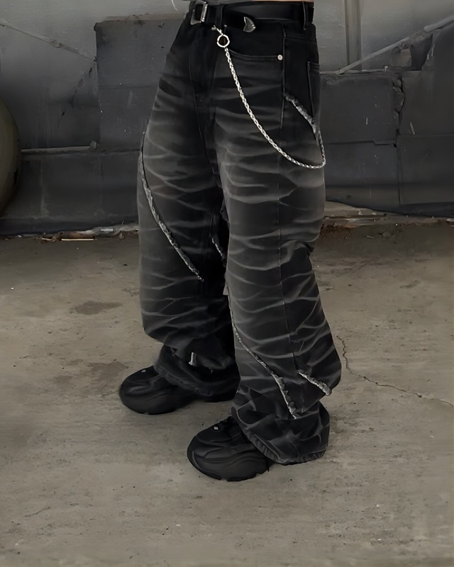 即納】RADIANT patchwork blackdenim pants | 韓国ファッション 