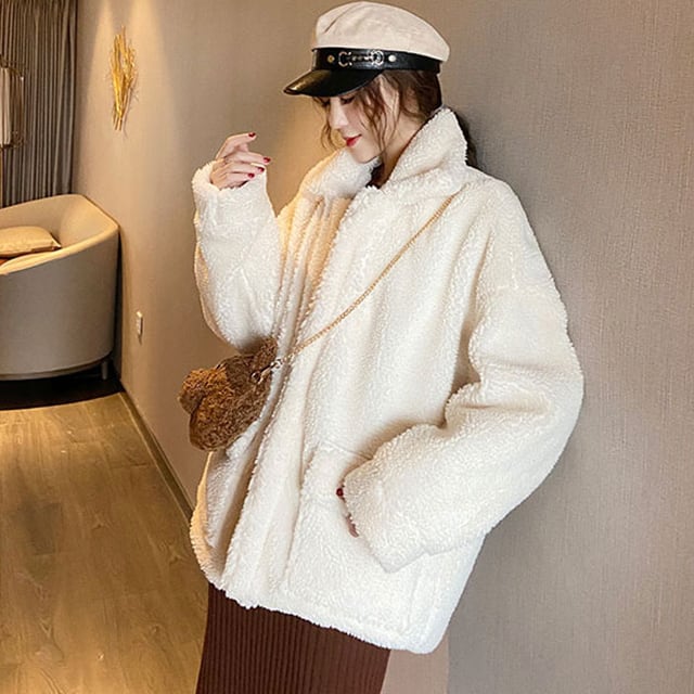 【予約販売】ボアブルゾン コート レディース 秋 冬 ショートコート 長袖 フェイクファー ホワイト キャメル ダークブラウン レッド S/M/L