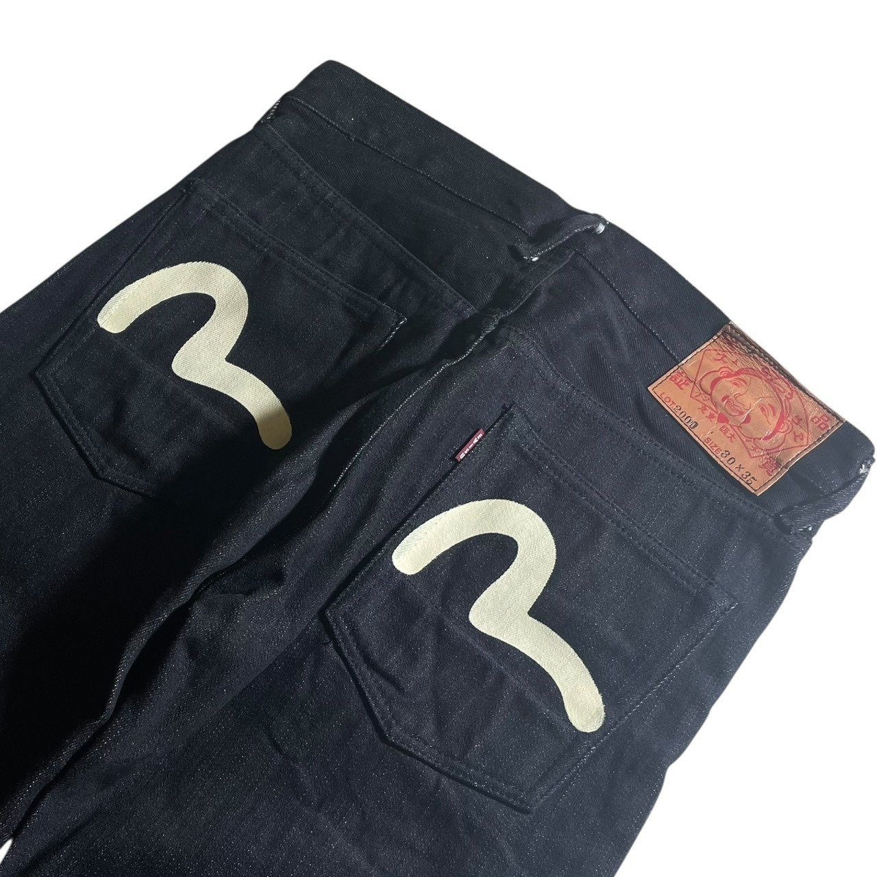 美品 EVISU 2000 白カモメ 先染め ブラックデニム 30×35 日本製 ボタン 