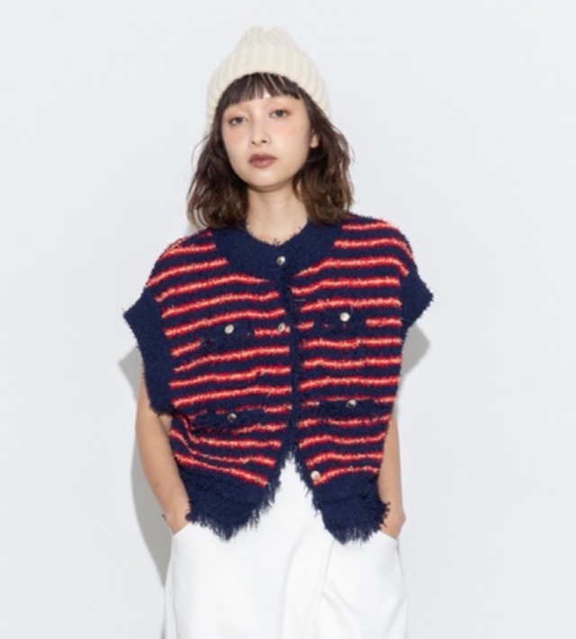 [予約販売] MARGAUX VINTAGE マルゴーヴィンテージ　ボーダーシャネルニットベスト　KN-27021 (1/末〜2/上入荷予定)
