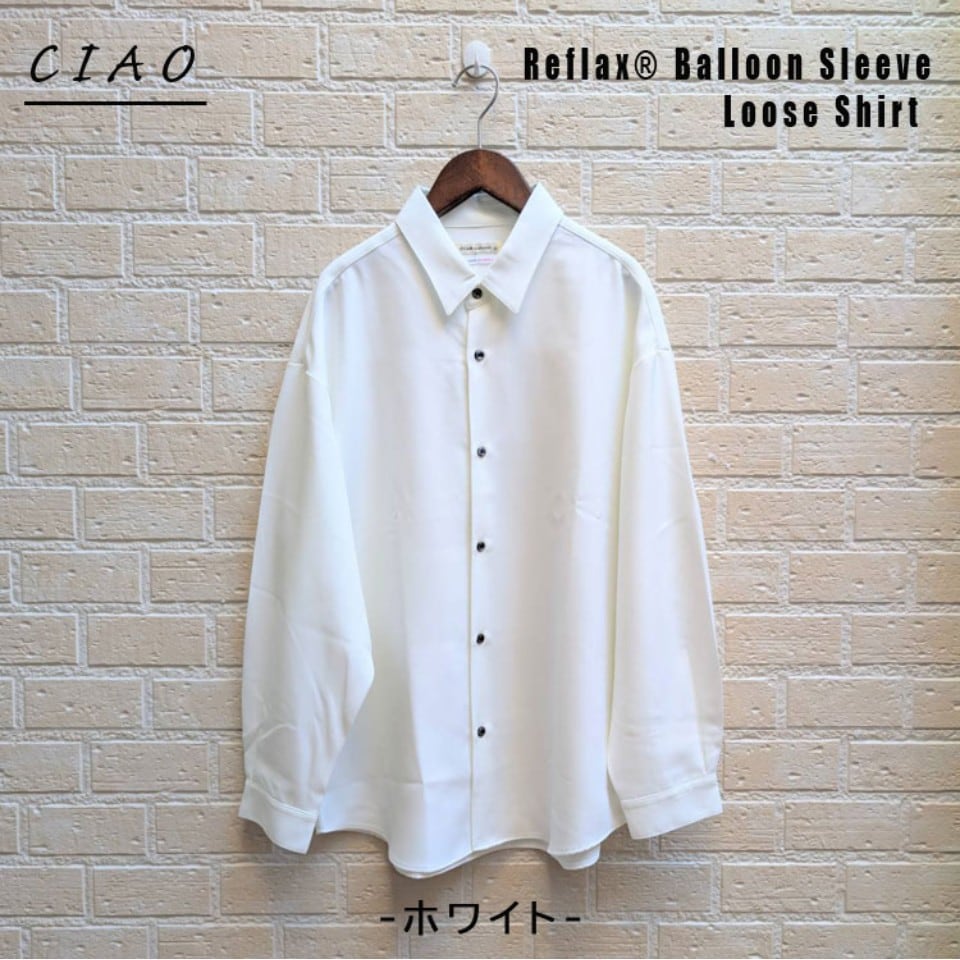 日本製 バルーンスリーブルーズシャツ（ホワイト）　