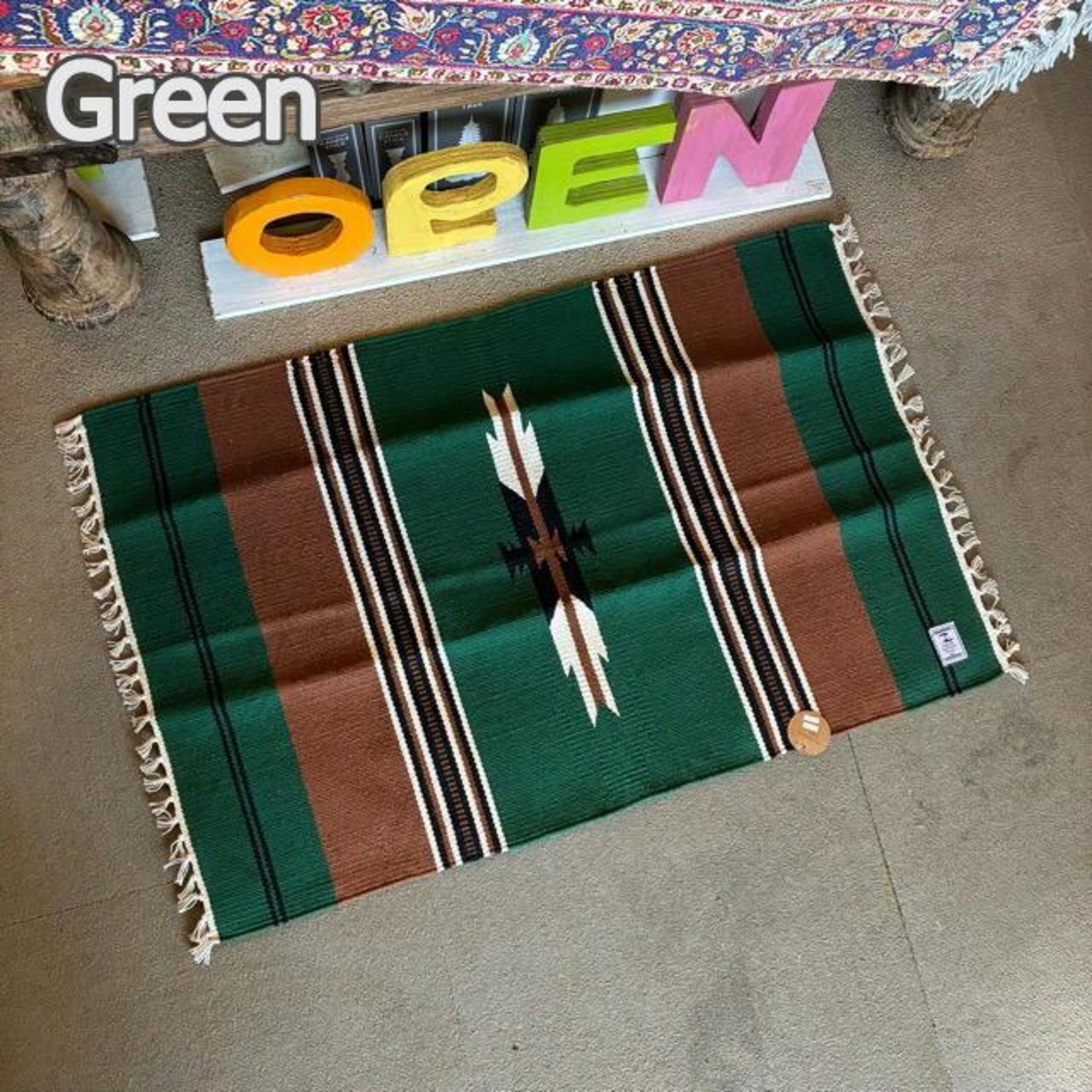 India Ortega mat 3color　インド　オルテガマット　90×60cm　全3色　ブラック　グリーン　ベージュ　玄関マット　チマヨ柄　ネイティブ柄　アメリカン