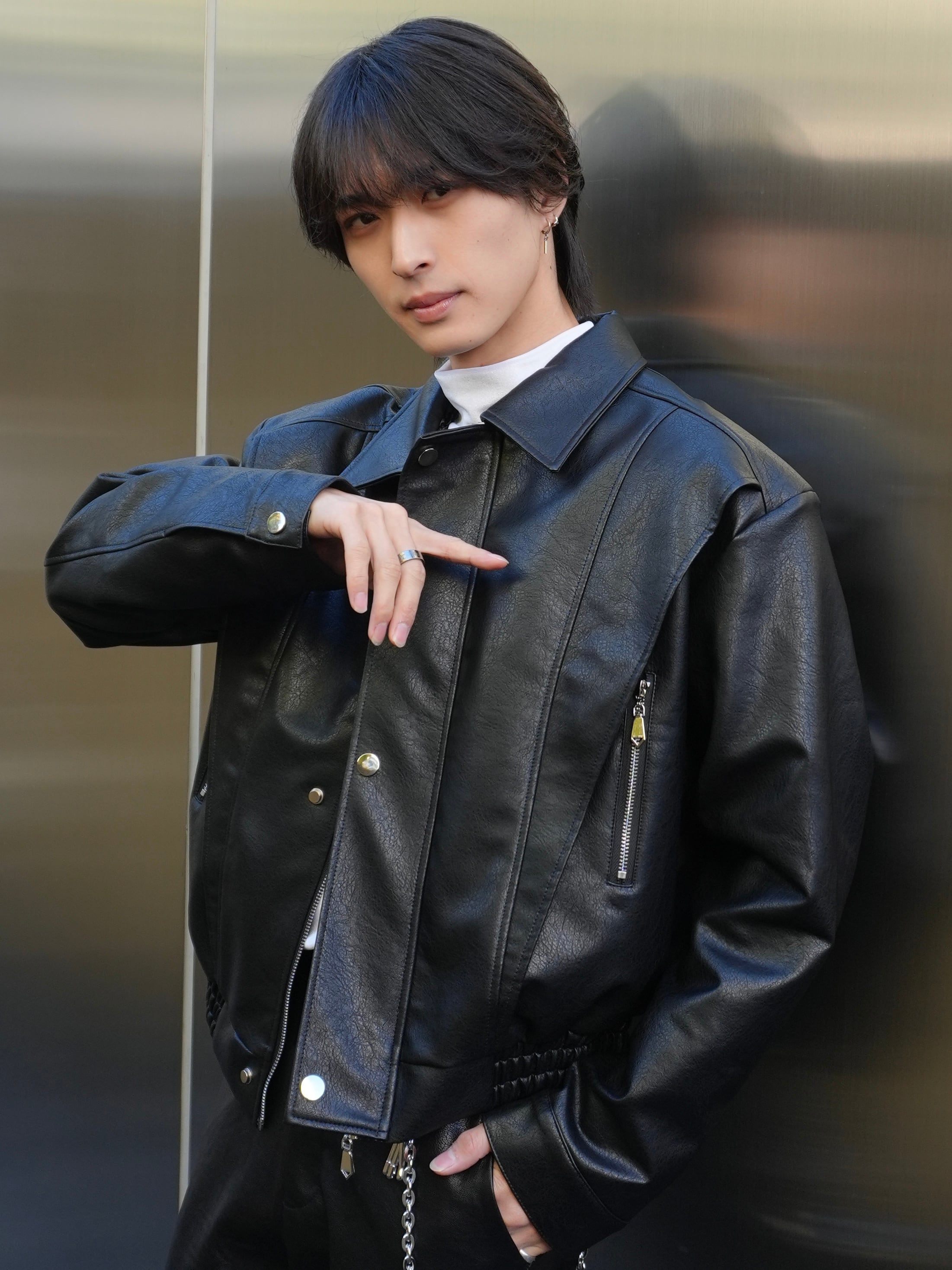 ALUDE SELECT】height rib short pu leather jacket | 【ALUDE】韓国