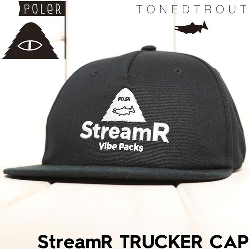 帽子 スナップバックキャップ POLeR × TONEDTROUT ポーラー トーンドトラウト コラボ StreamR TRUCKER CAP 251MCV0221 BLK 日本代理店正規品