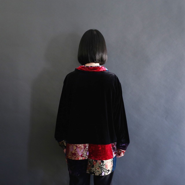 multi fabric switching design velour jacket