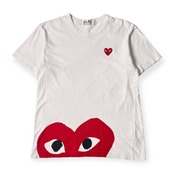 PLAY COMME des GARCONS プレイ コムデギャルソン 刺繍 デザイン 半袖 Tシャツ M/ホワイト×レッド メンズ AZ-T034