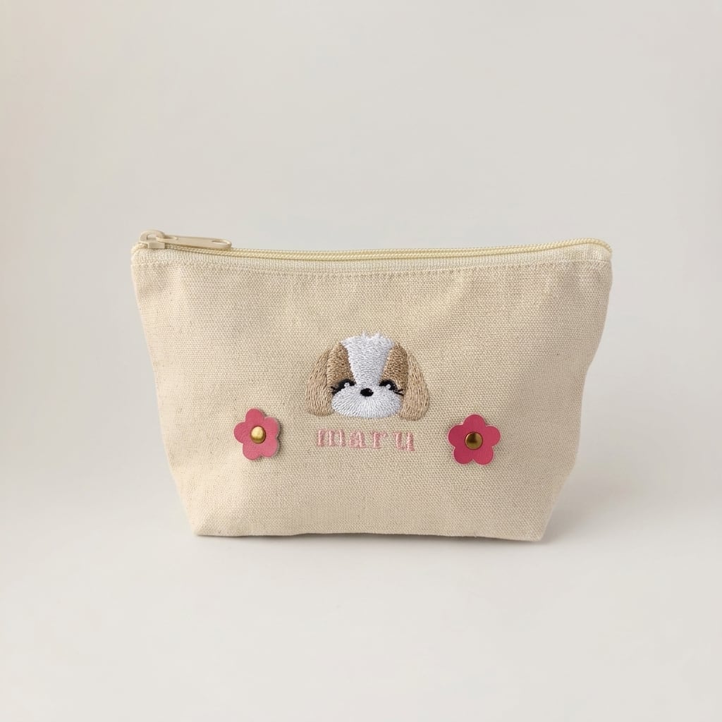 ポーチ(小花添え)｜うちの子刺繍＊名入れ | andmaru
