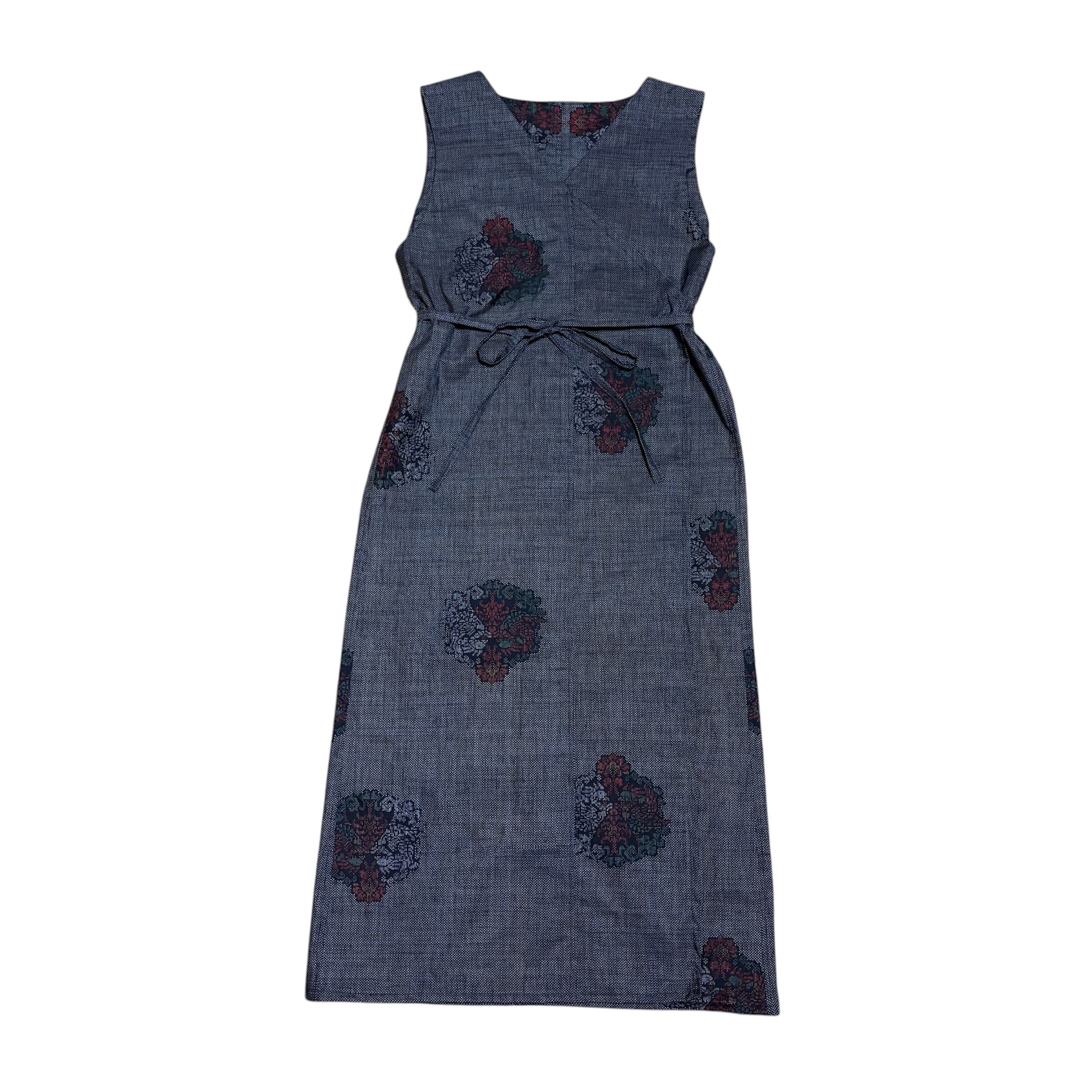 本場大島紬 着物リメイク カシュクールワンピース 向かい鳥文様 左右