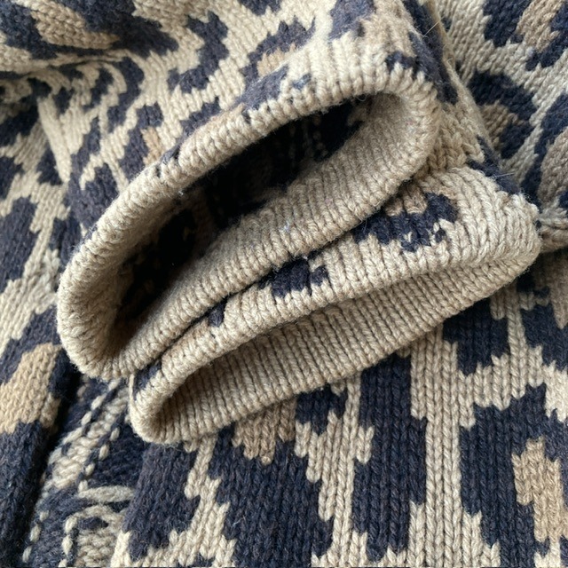 Ralph Lauren ラルフローレン ハンドニットカーディガン 90s レオパード柄 ラムズウール100% ブラウン ヴィンテージ古着 M 画像6