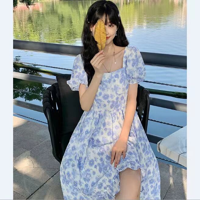 【新作】【送料無料】 ブルーベリーグミドレス 2022 春夏新作花柄フレンチアイランドレター不規則妖精スカート 0256517765833