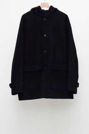 Hooded Melton Half Coat - Black