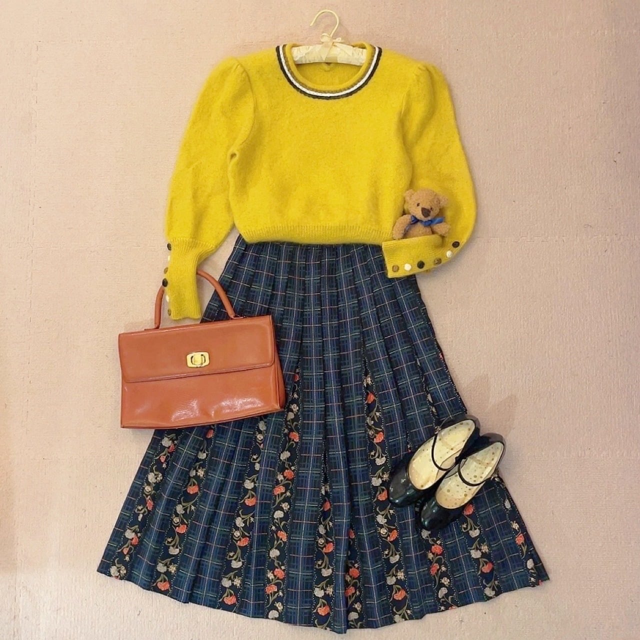 long rib button yellow mohair sweater