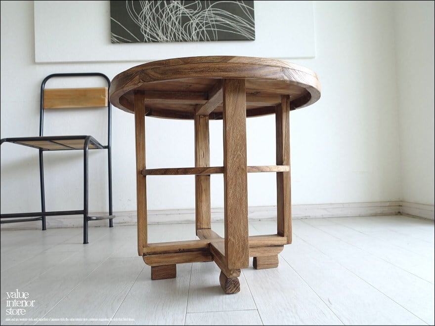 チーク無垢材 ヴィンテージサイドテーブルAnqbo17 丸テーブル 什器 コーヒーテーブル 一点物 再生家具 無垢材家具