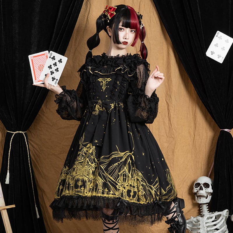 薔薇十字 ロリータ ゴスロリ ワンピース JSK ジャンスカ 量産型 JSK ジャンパースカート ロリータ ワンピ サスペンダースカート教会